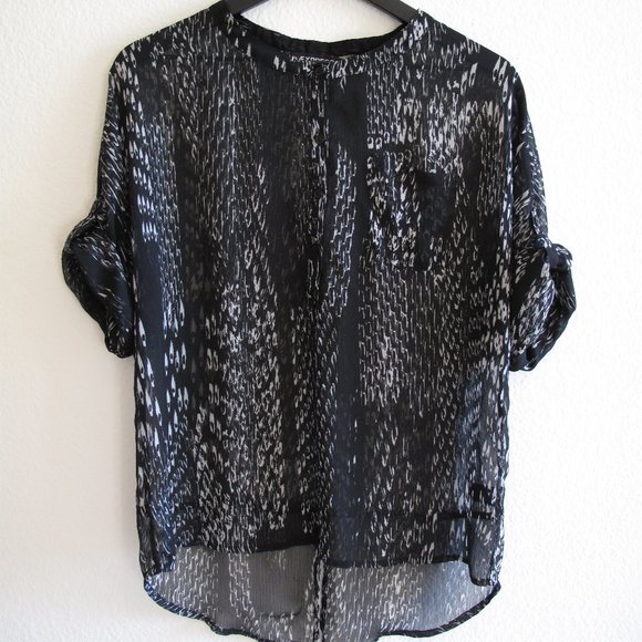 EXPRESS Black and White Chiffon Blouse - Picture 4 of 14